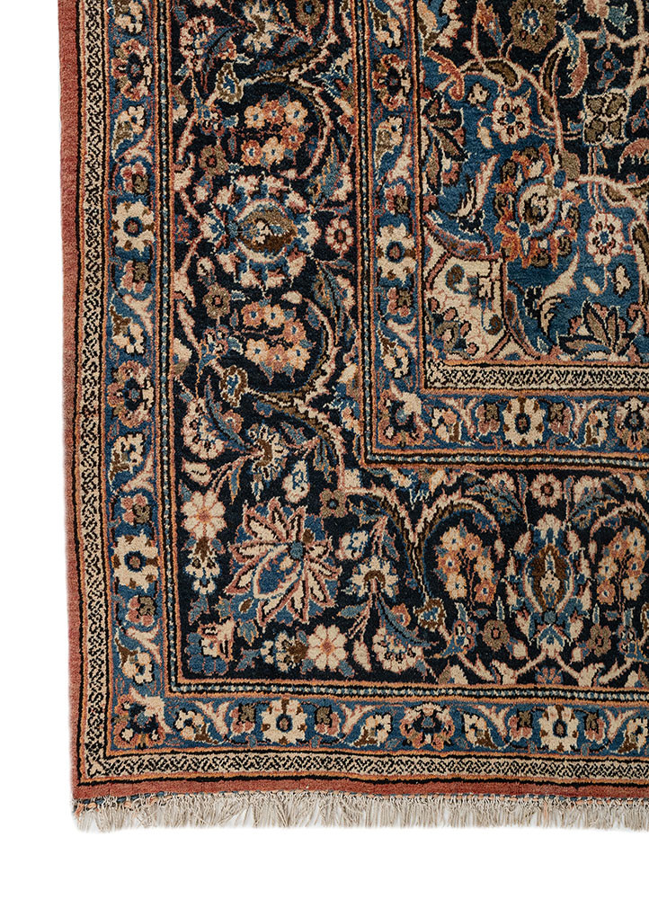 aalam blue wool hand knotted Rug - Corner