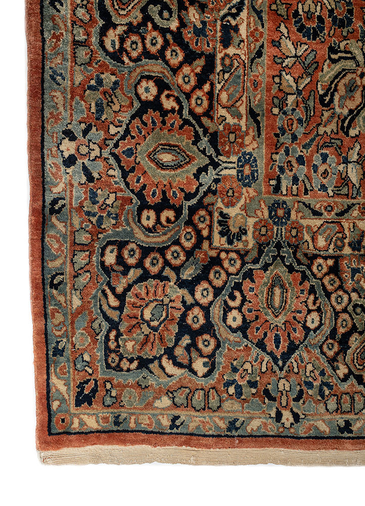 aalam red and orange wool hand knotted Rug - Corner