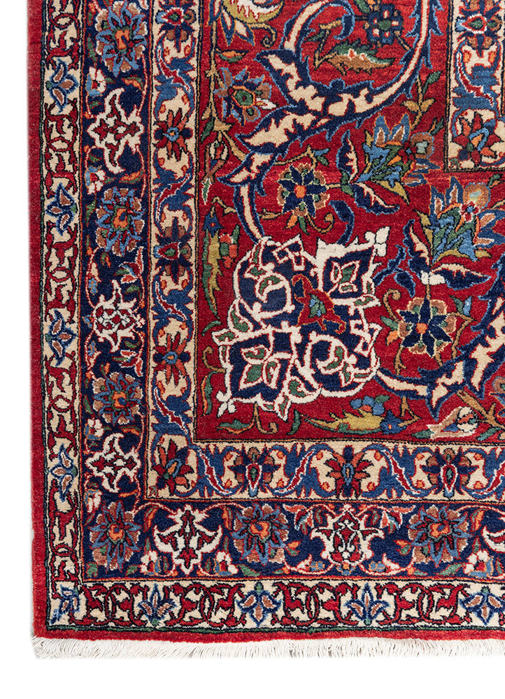 aalam red and orange wool hand knotted Rug - Corner