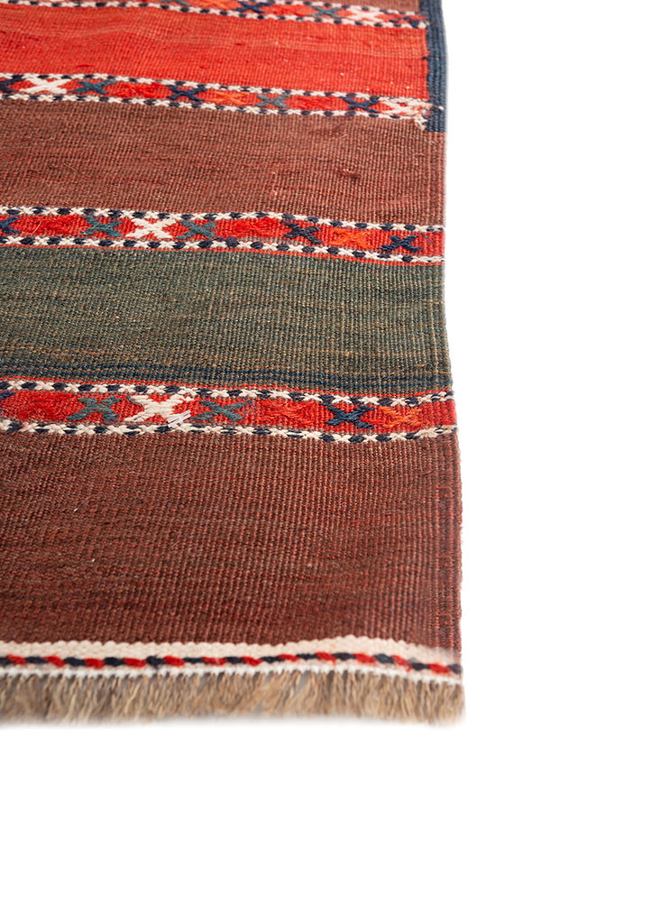 aalam red and orange wool flat weaves Rug - Corner