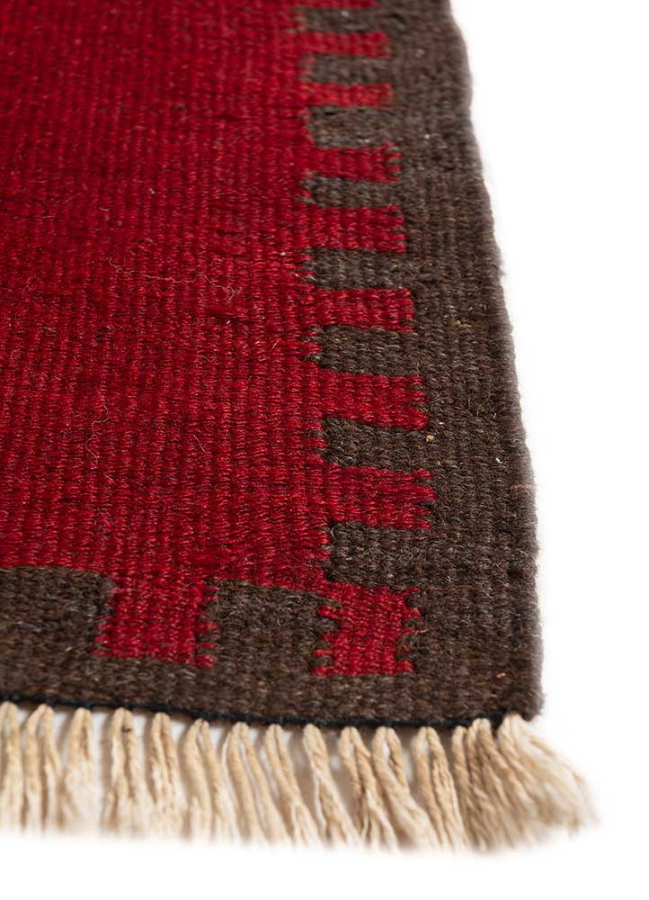 nayaab red and orange wool flat weaves Rug - Corner