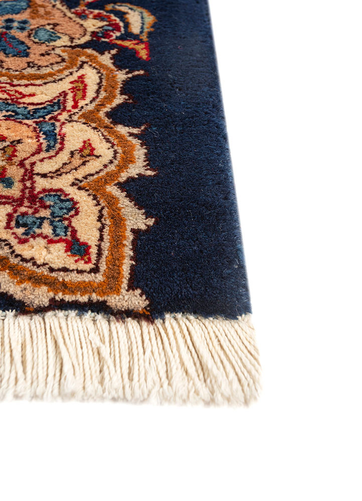 aalam blue wool hand knotted Rug - Corner
