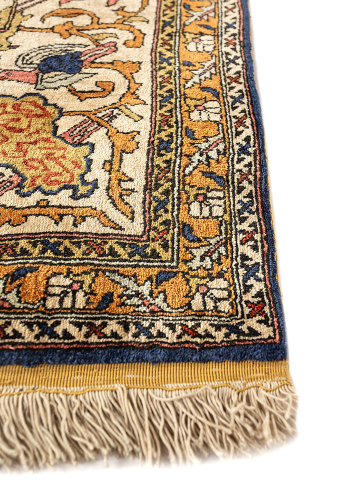 aalam red and orange bamboo silk and zari hand knotted Rug - Corner