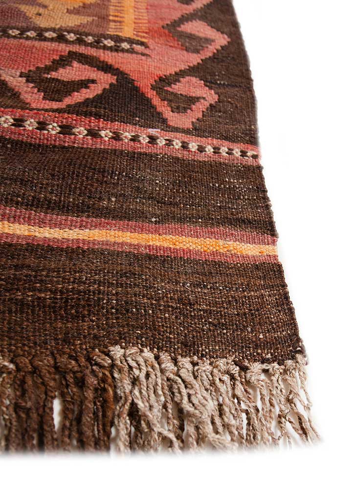 nayaab beige and brown wool flat weaves Rug - Corner