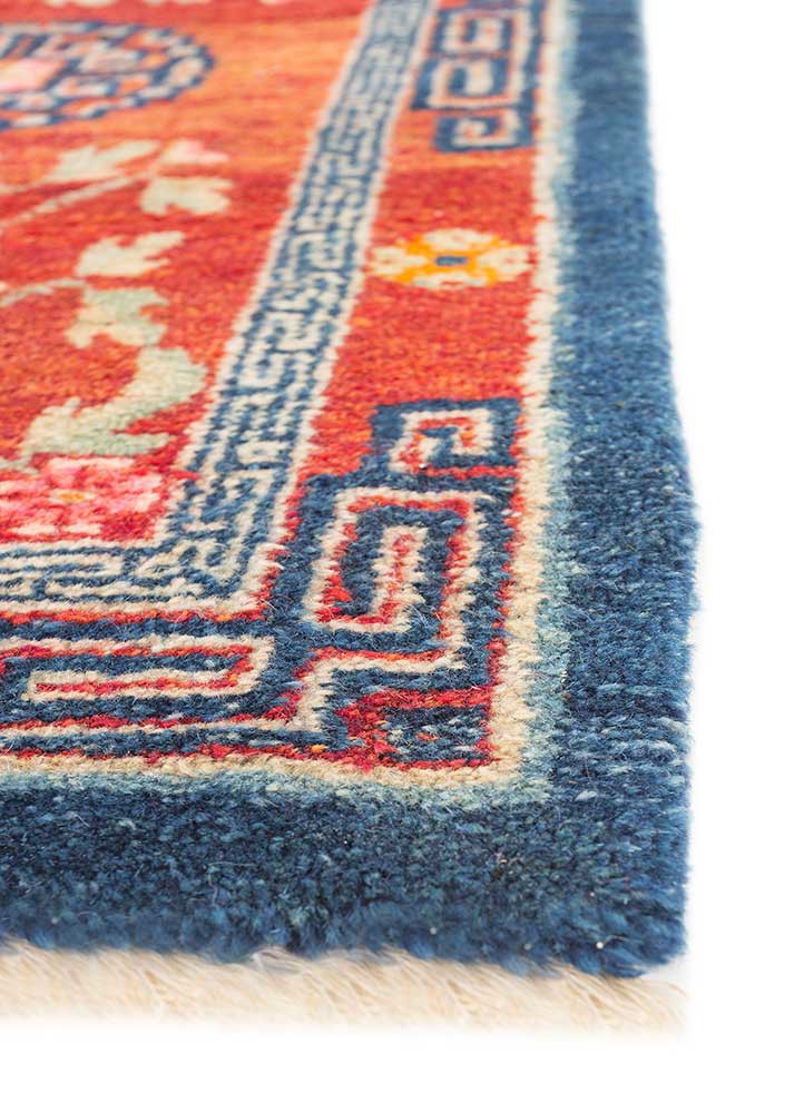 pechino red and orange wool hand knotted Rug - Corner