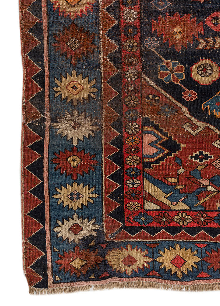 aalam blue wool hand knotted Rug - Corner