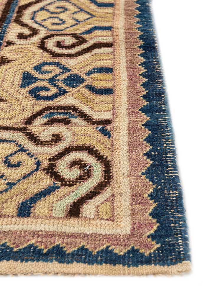 pechino blue wool hand knotted Rug - Corner