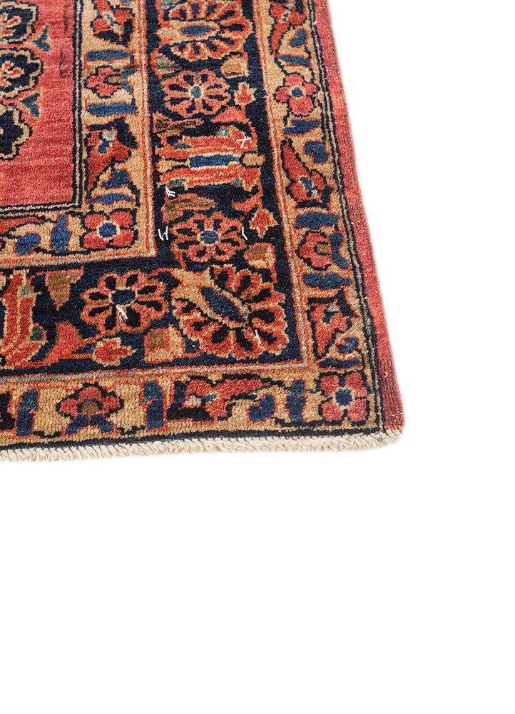 aalam red and orange wool hand knotted Rug - Corner aalam red and orange wool hand knotted Rug - Corner