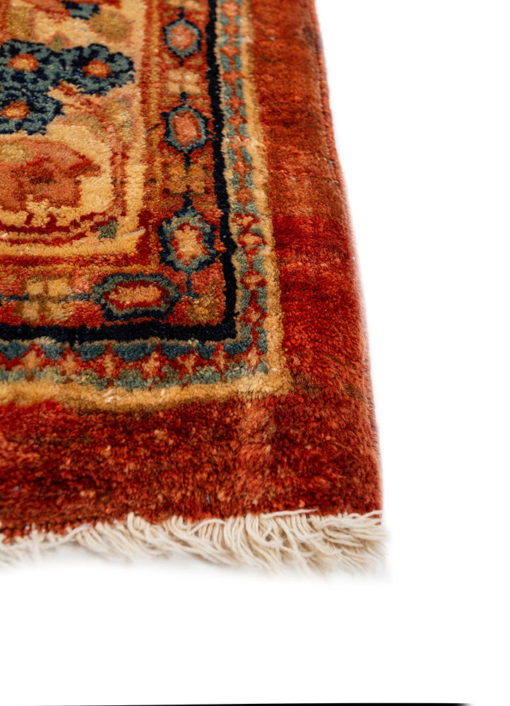 aalam red and orange wool hand knotted Rug - Corner aalam red and orange wool hand knotted Rug - Corner