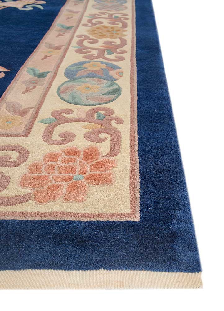 pechino blue wool hand knotted Rug - Corner