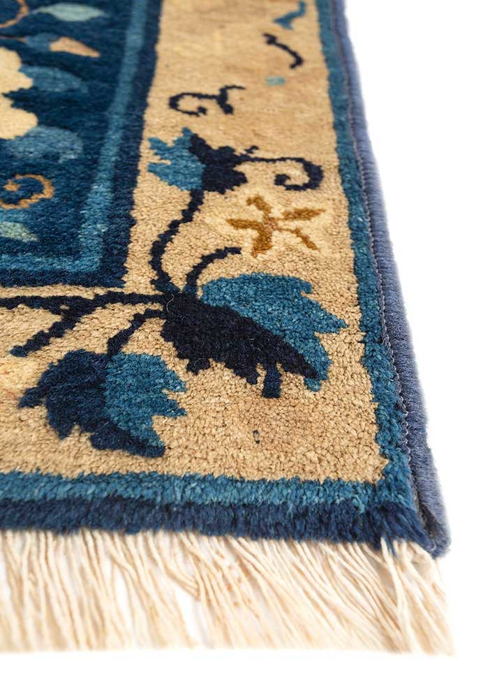 pechino blue wool hand knotted Rug - Corner