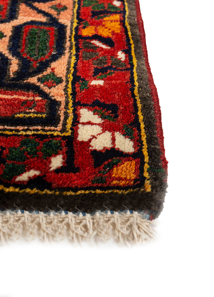 aalam red and orange wool hand knotted Rug - Corner