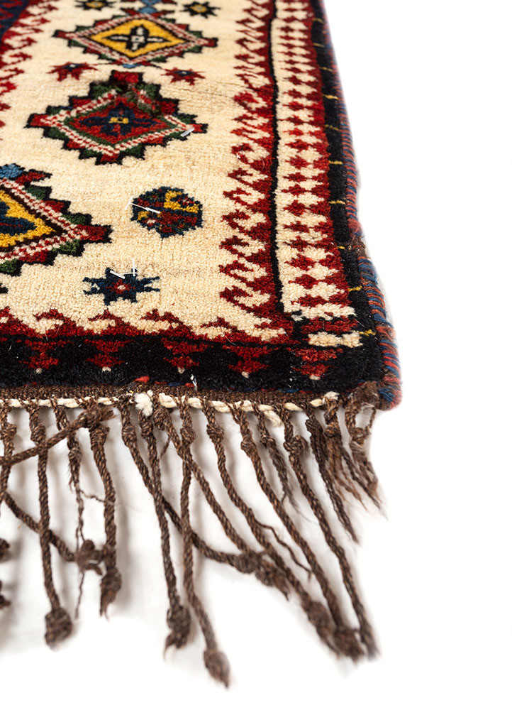 aalam red and orange wool hand knotted Rug - Corner