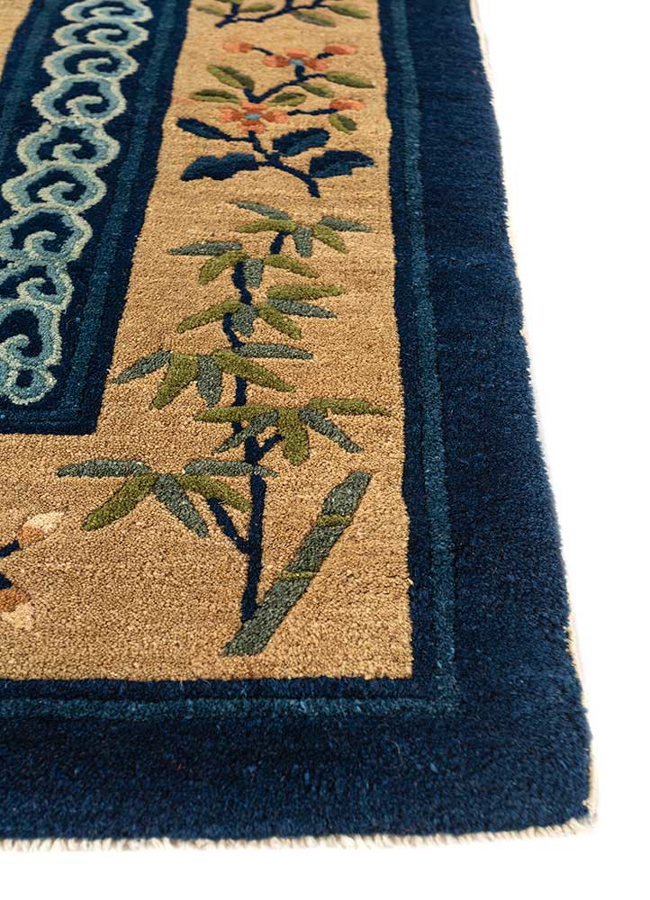 pechino green wool hand knotted Rug - Corner