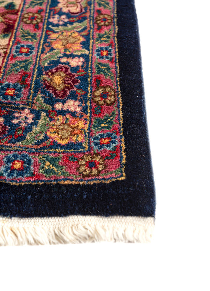 aalam blue wool hand knotted Rug - Corner