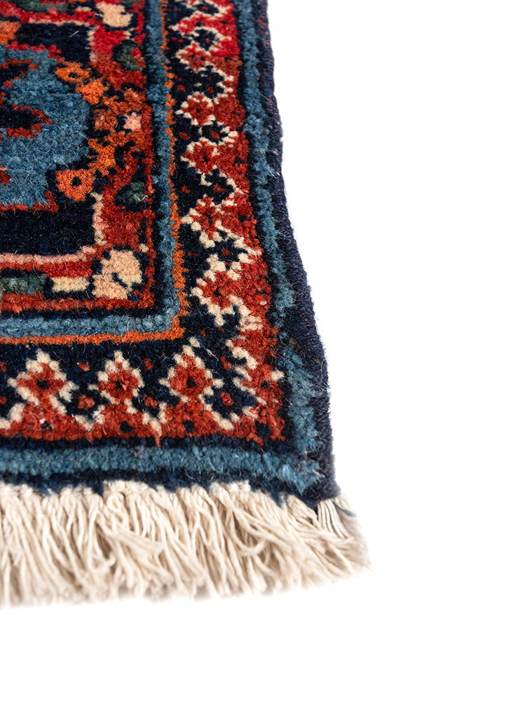 aalam blue wool hand knotted Rug - Corner