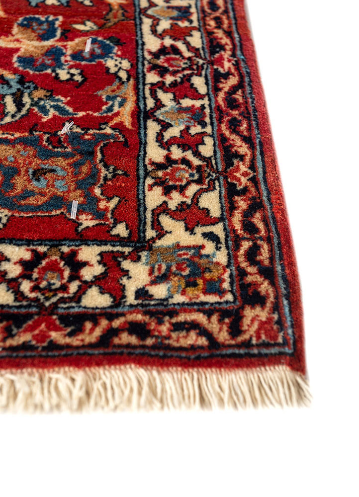aalam red and orange wool hand knotted Rug - Corner