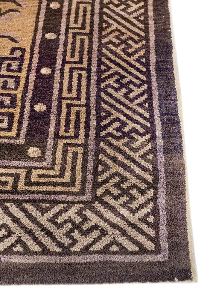 pechino beige and brown wool hand knotted Rug - Corner