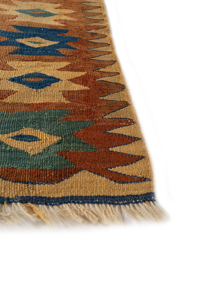 nayaab blue wool flat weaves Rug - Corner