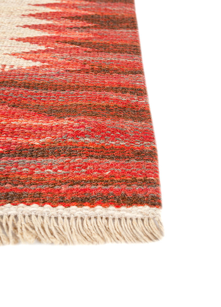 nayaab red and orange wool flat weaves Rug - Corner