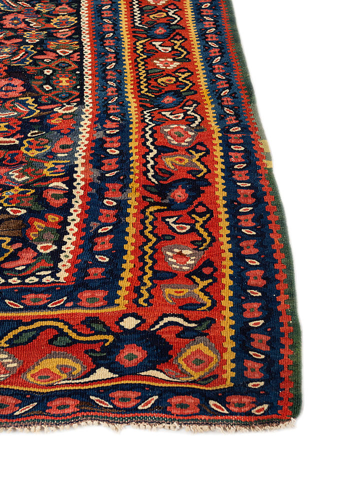 aalam blue wool flat weaves Rug - Corner