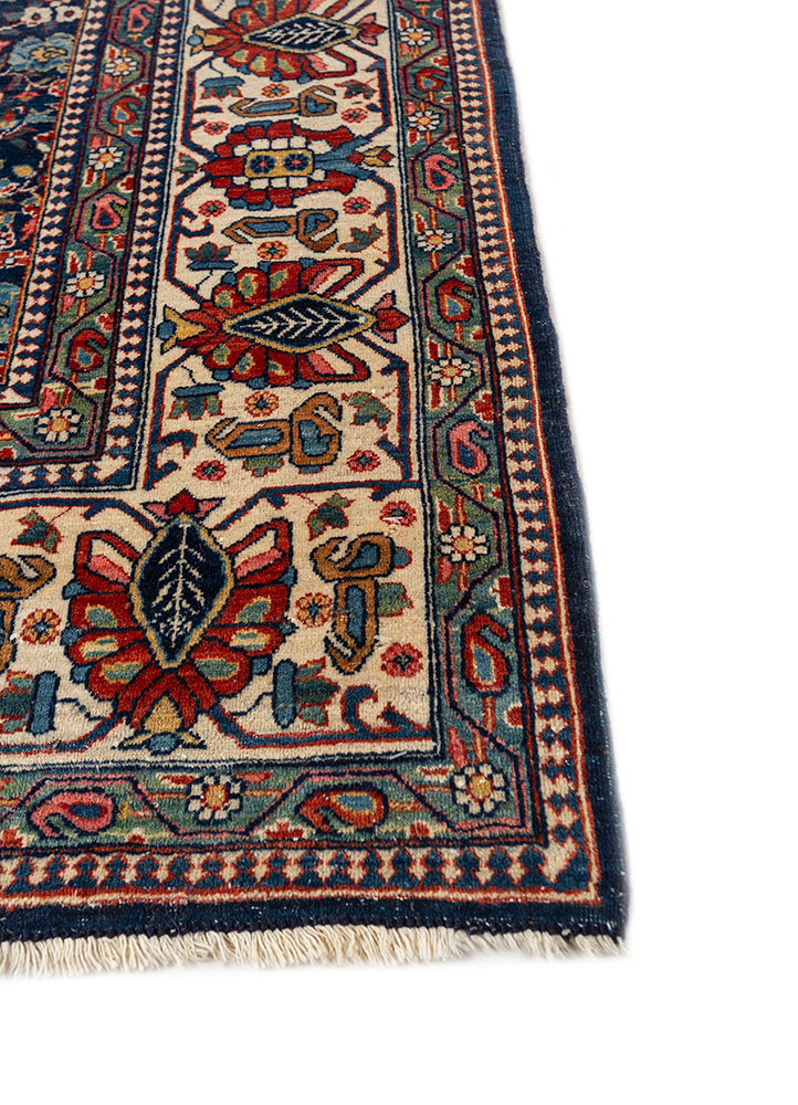aalam blue wool hand knotted Rug - Corner