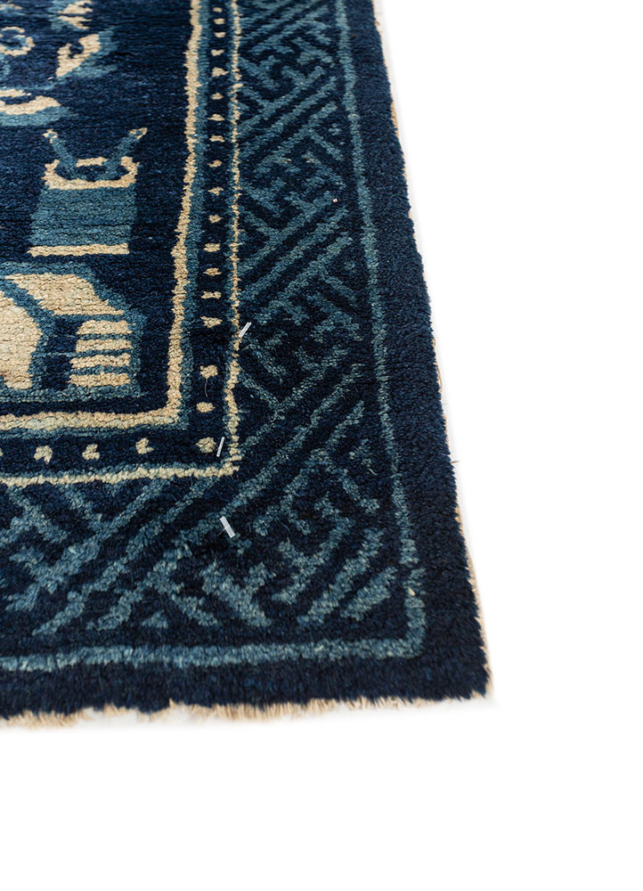 aalam blue wool flat weaves Rug - Corner aalam blue wool flat weaves Rug - Corner