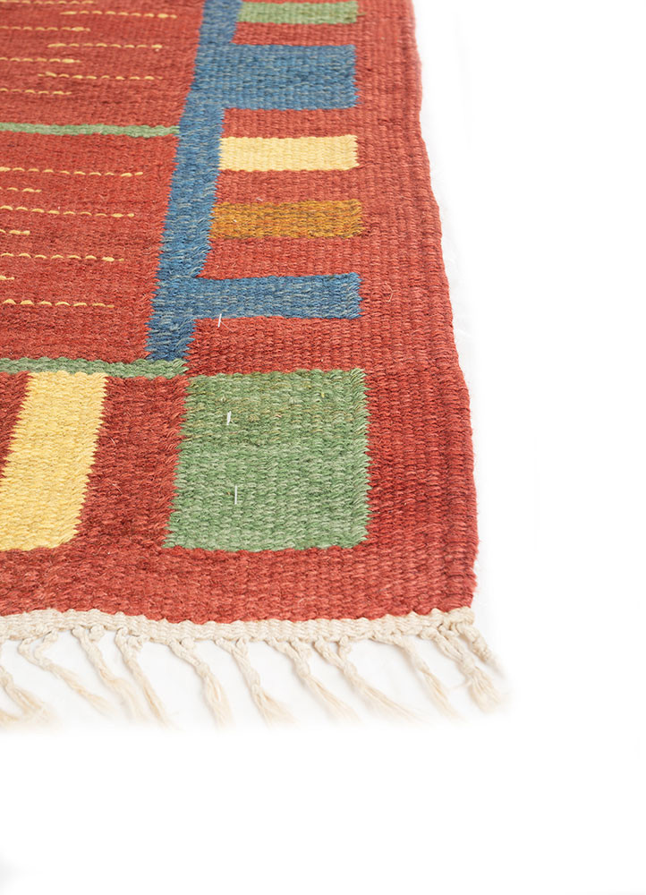 nayaab red and orange wool flat weaves Rug - Corner nayaab red and orange wool flat weaves Rug - Corner