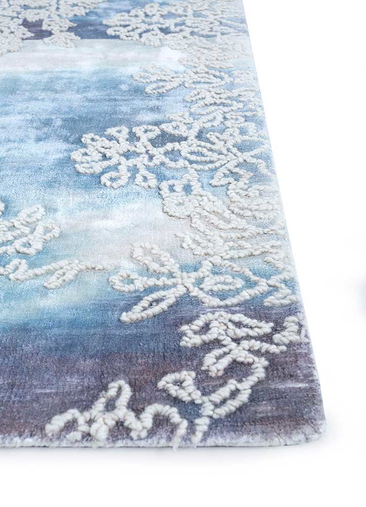 bespoke sile blue wool and viscose hand loom Rug - Corner