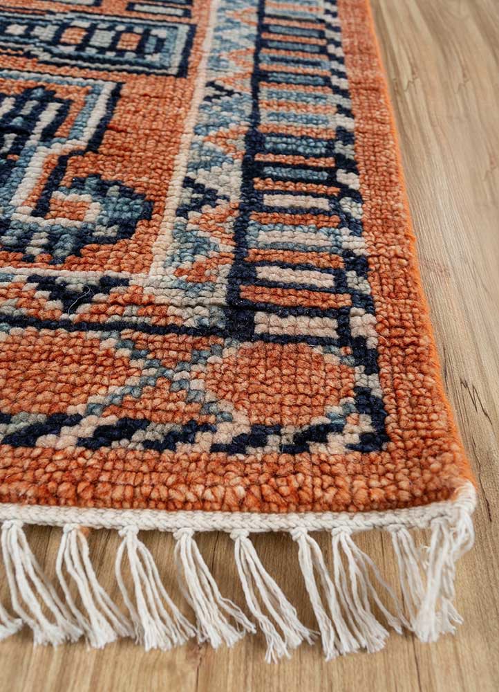 erbe red and orange wool hand knotted Rug - Corner erbe red and orange wool hand knotted Rug - Corner