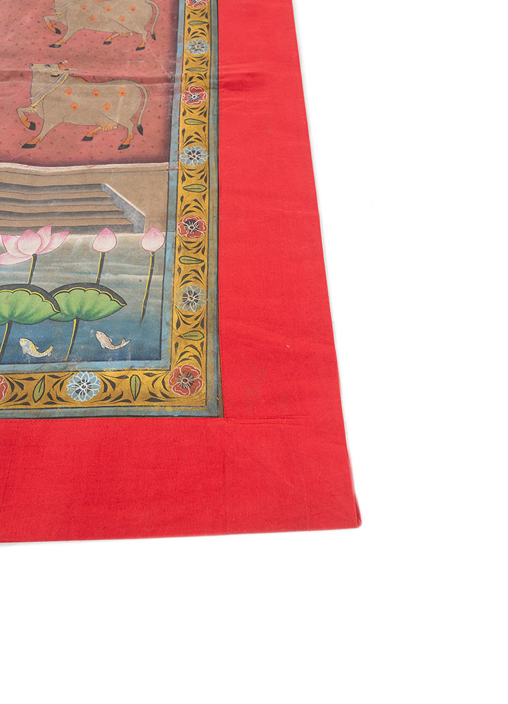 pichwai red and orange cotton cloth art work WALL ART & TAPESTRY - Corner pichwai red and orange cotton cloth art work WALL ART & TAPESTRY - Corner