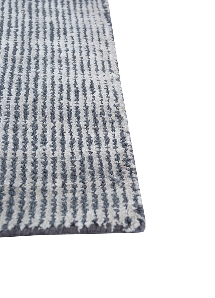 provenance grey and black wool and bamboo silk hand knotted Rug - Corner
