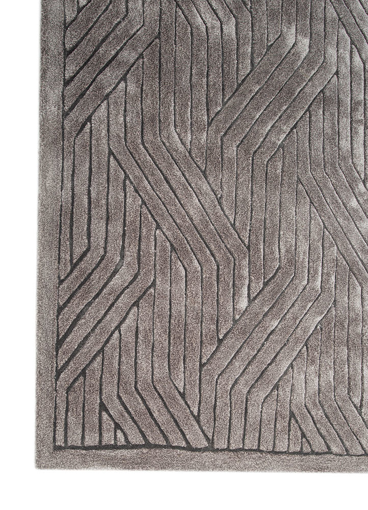 cera beige and brown bamboo silk hand tufted Rug - Corner