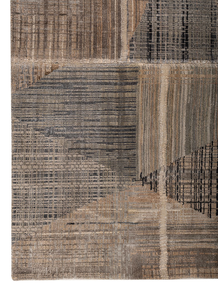 provenance blue wool and bamboo silk hand knotted Rug - Corner
