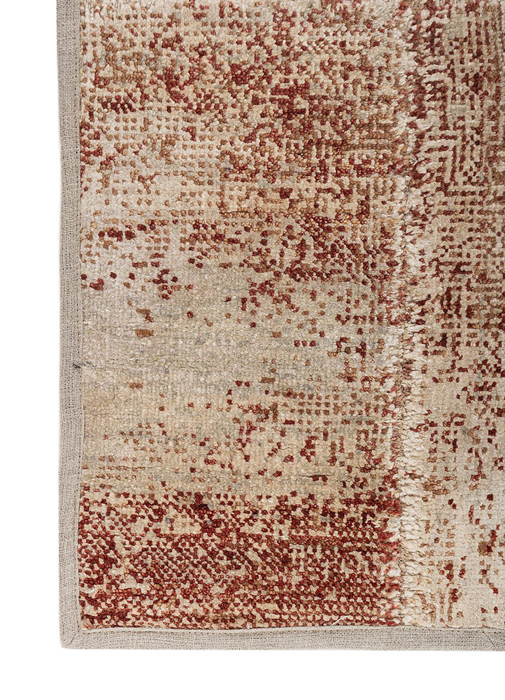 provenance red and orange wool and silk hand knotted Rug - Corner provenance red and orange wool and silk hand knotted Rug - Corner