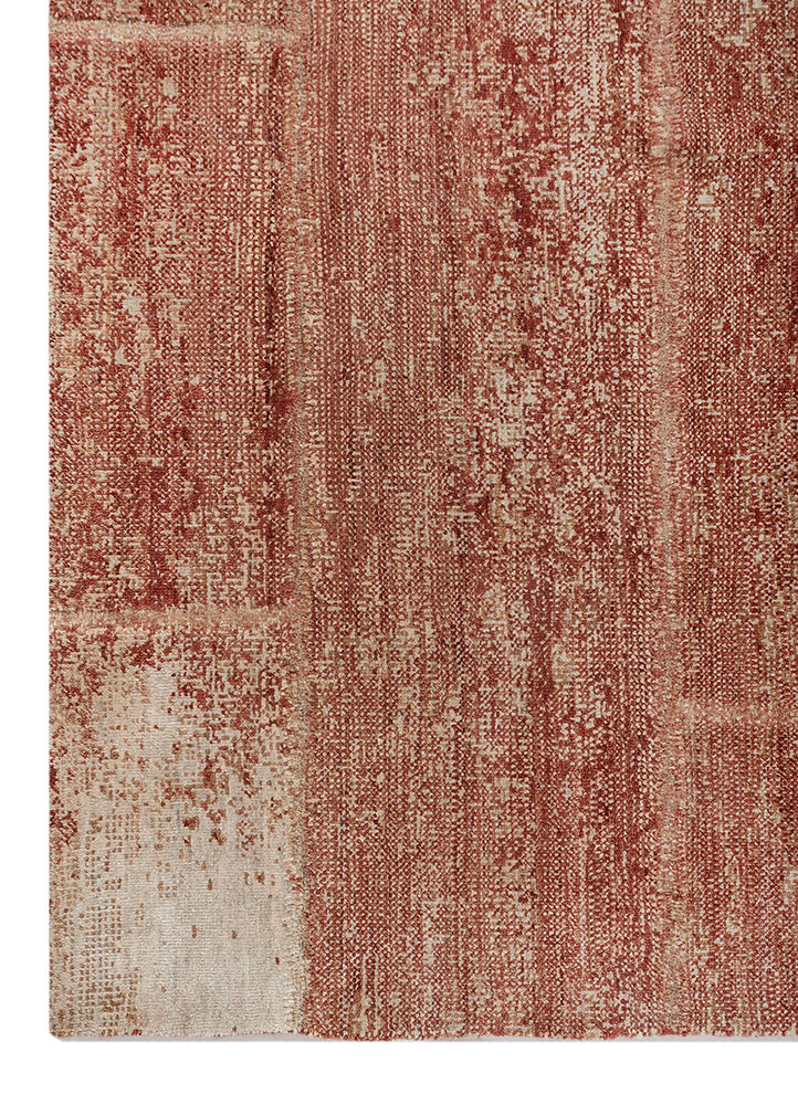provenance red and orange wool and silk hand knotted Rug - Corner