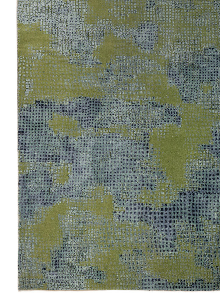 free verse by kavi green wool and silk hand knotted Rug - Corner