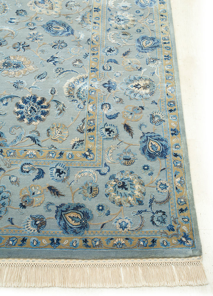 aurora blue wool and silk hand knotted Rug - Corner aurora blue wool and silk hand knotted Rug - Corner