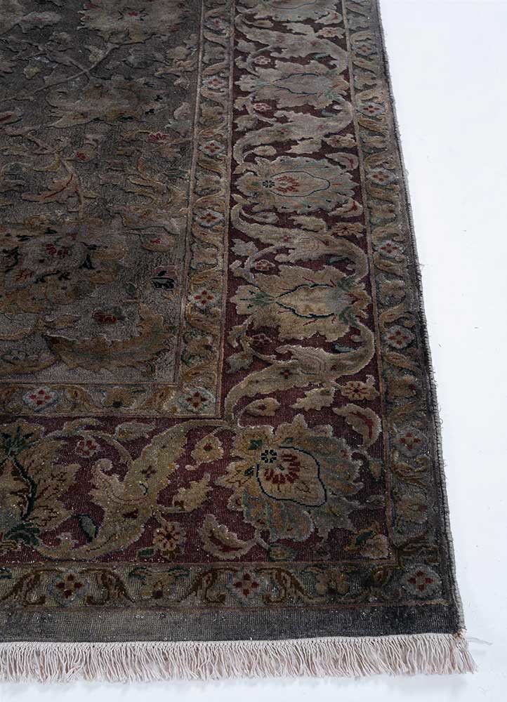 aurora grey and black wool and silk hand knotted Rug - Corner