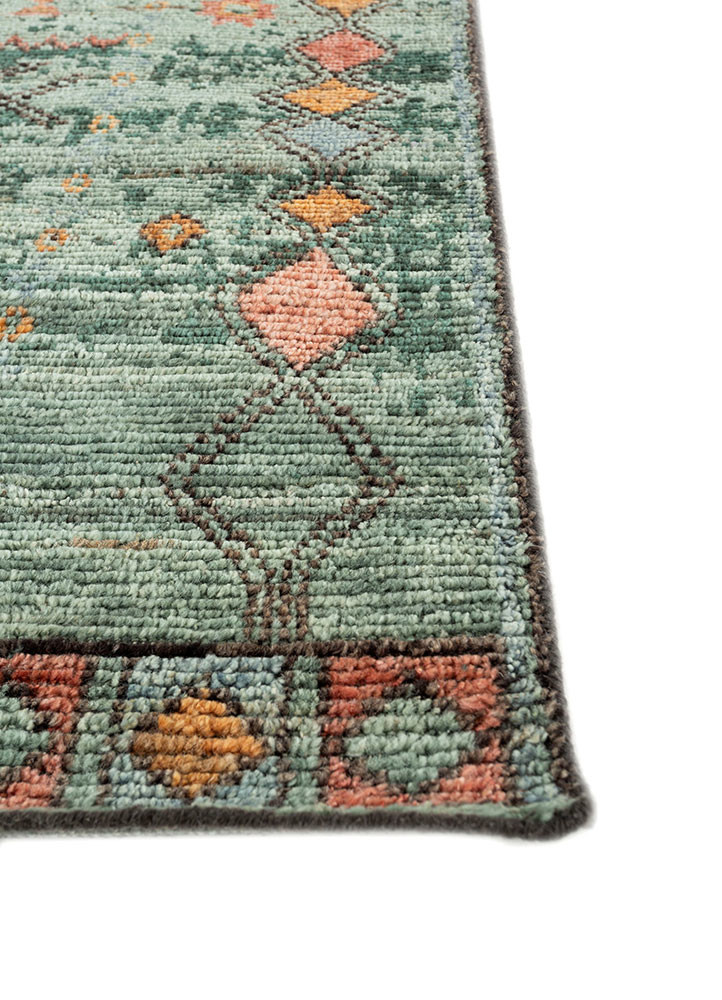 thyme green afghan wool hand knotted Rug - Corner