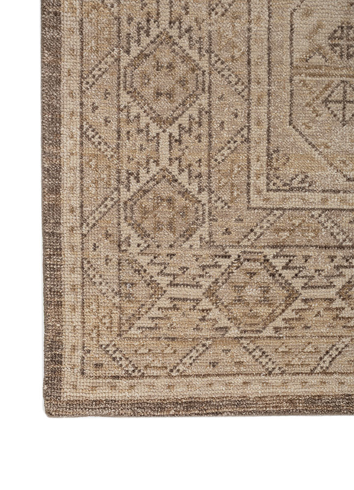 erbe beige and brown wool hand knotted Rug - Corner