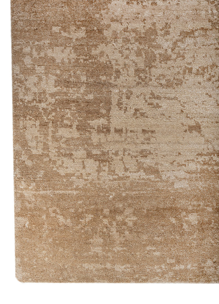 far east beige and brown silk hand knotted Rug - Corner
