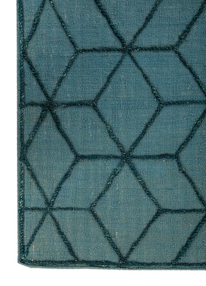 indusbar blue wool flat weaves Rug - Corner indusbar blue wool flat weaves Rug - Corner