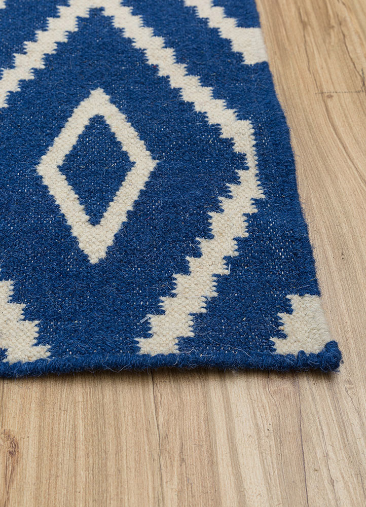 bedouin blue wool flat weaves Rug - Corner