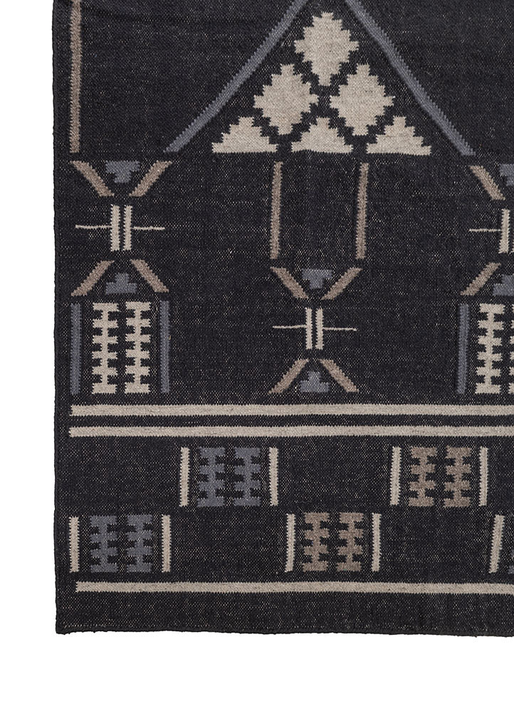 bedouin grey and black wool flat weaves Rug - Corner bedouin grey and black wool flat weaves Rug - Corner