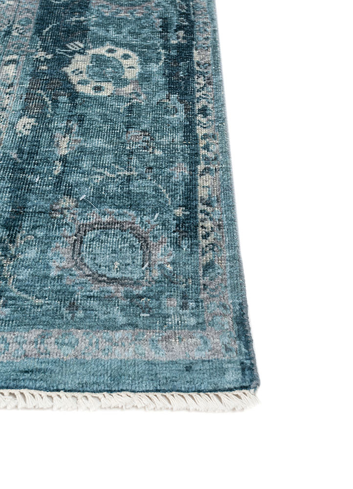 gulmarg blue silk hand knotted Rug - Corner