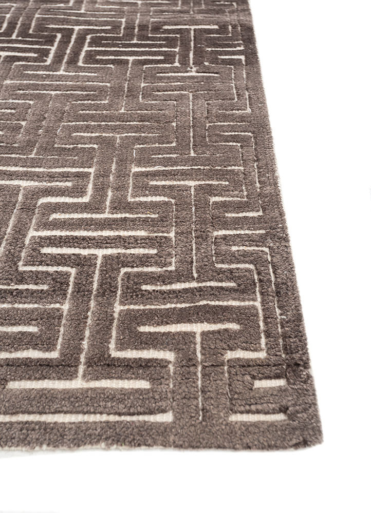 thyme grey and black wool and bamboo silk hand knotted Rug - Corner