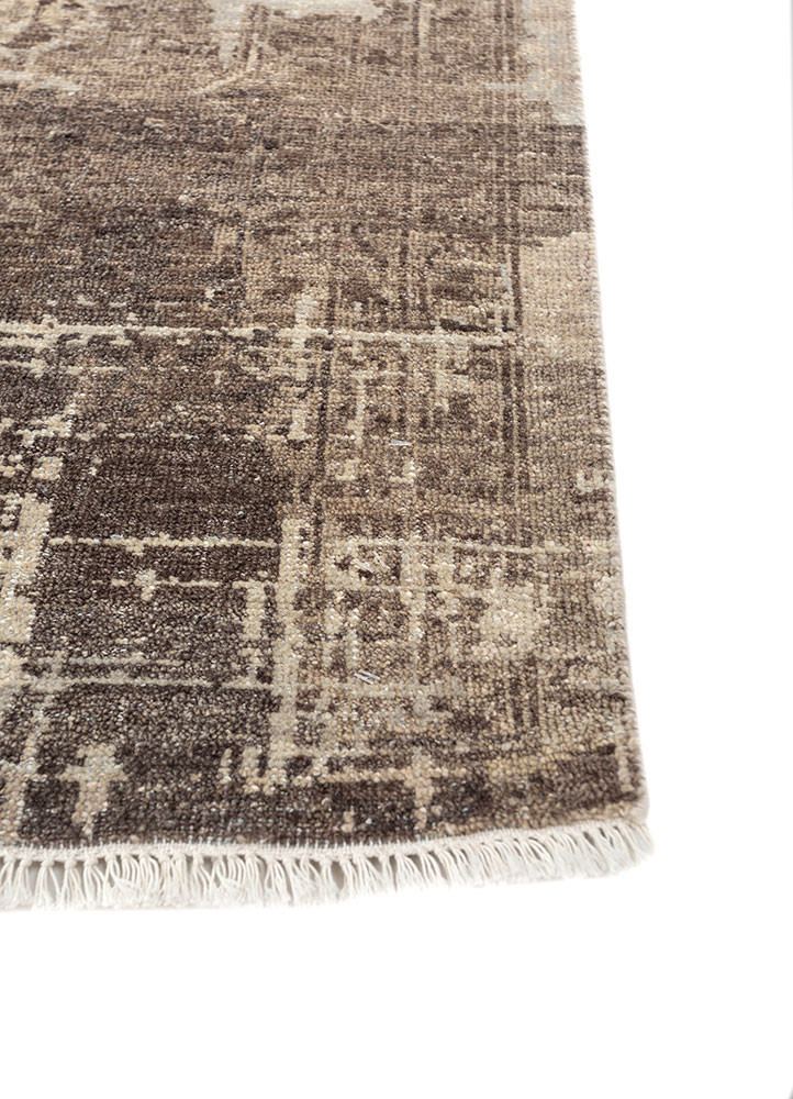 far east beige and brown wool hand knotted Rug - Corner far east beige and brown wool hand knotted Rug - Corner