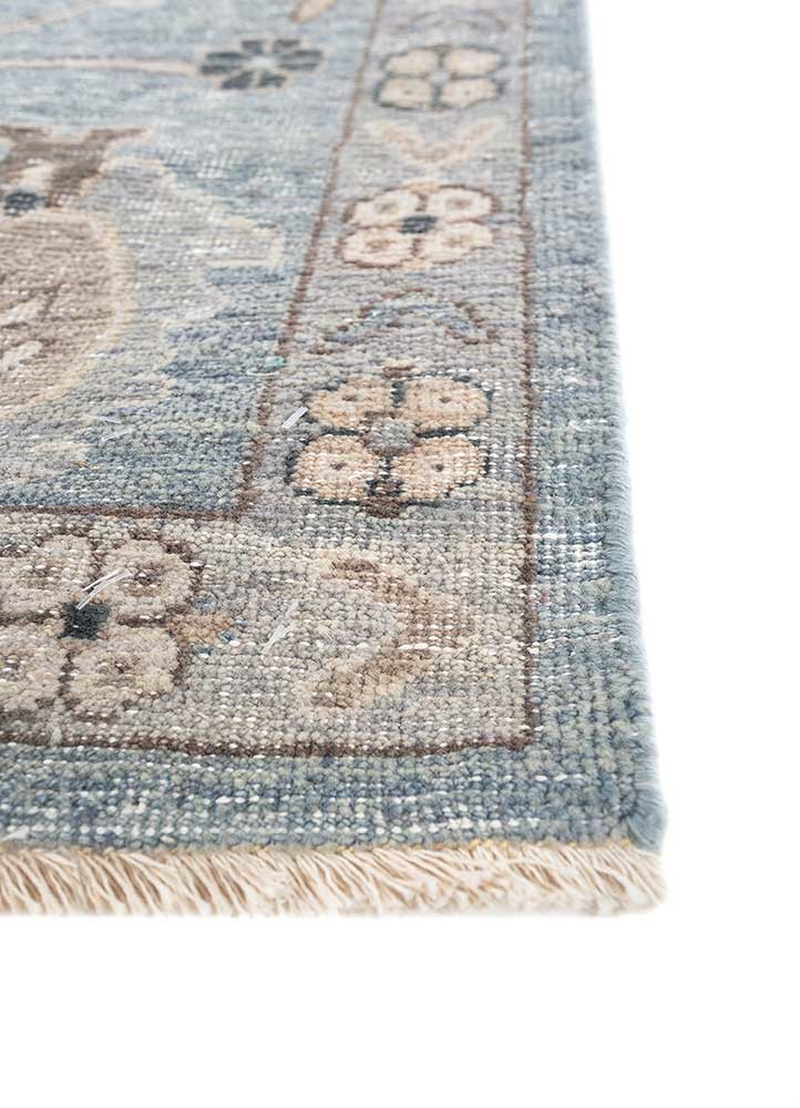 cyanna blue wool hand knotted Rug - Corner