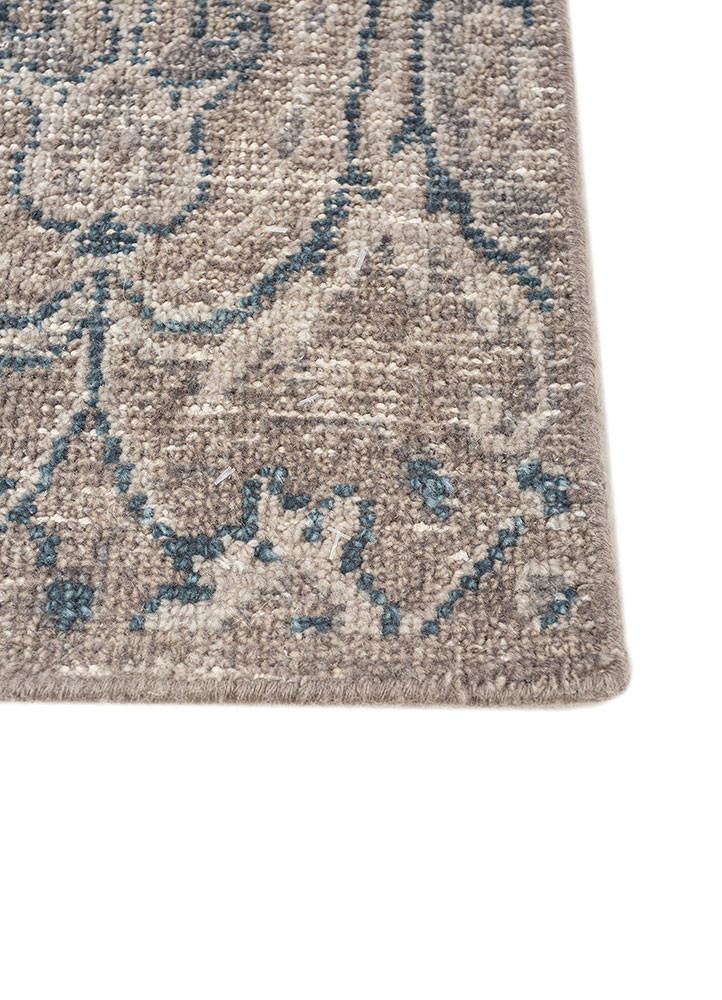erbe blue wool hand knotted Rug - Corner